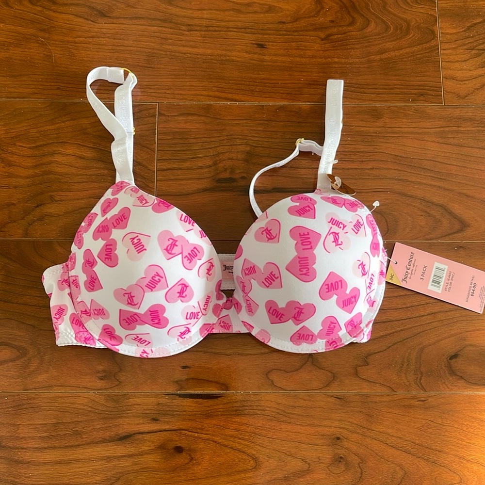 NWT Juicy Couture Pink Hearts 34C Push Up Bra